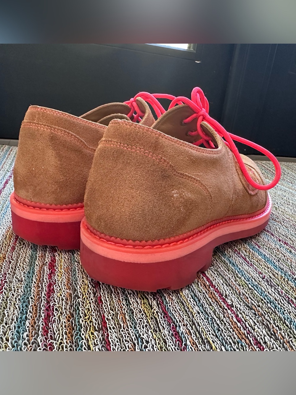 Fluevog 7th Heaven Derby Swirl suede lace-up derby shoe orange/pink -11.5 - Picture 4 of 16